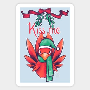 Kiss Me. I dare you. Red Chocobo under the mistletoe from Final Fantasy 14 Online Sticker